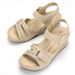 New Women's Slope Heel Magic Buckle Thick Sole Large Mom Sandals_desvips.com