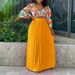 Women's Clothing women's summer new fashion V neck printed top pleated long skirt two piece suit_desvips.com
