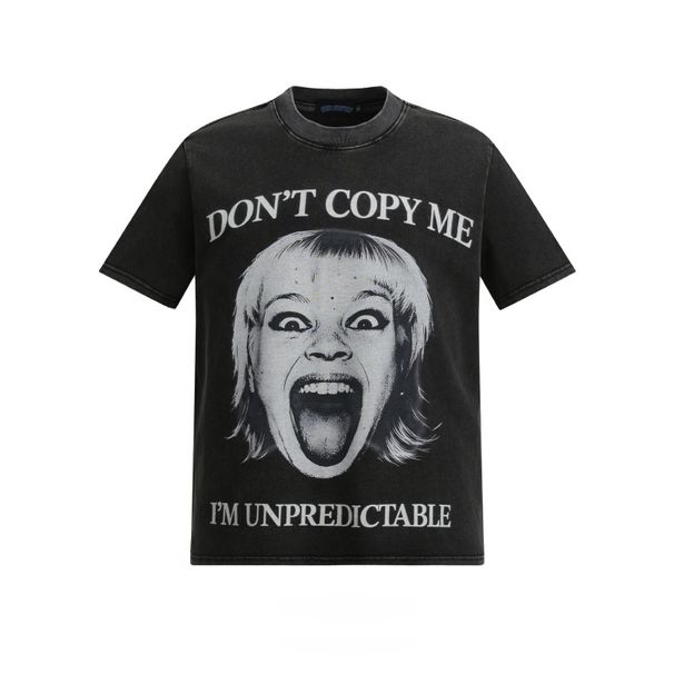 Cross-border European And American Dark Style High Street Vintage Distressed Portrait Short-sleeve T-shirt With Snow_desvips.com