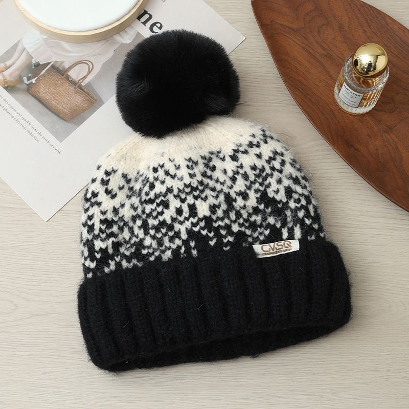 2023 Korean Syle Auumn Winer Cue Pom Cold-proof Fashion Jacquard Fleece-lined Warm Women Chrismas Casual Knied_desvips.com