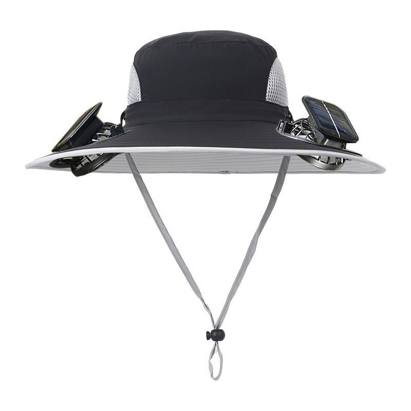 Dual Fan Solar Built In Battery Rechargeable Fan Hat Summer Men's Outdoor Large Brim Sun Hat Fisherman Hat Women_desvips.com