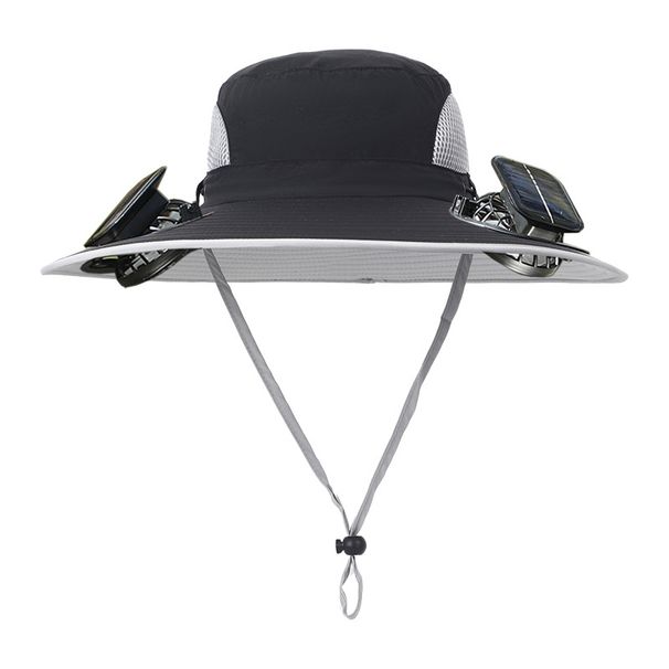 Dual Fan Solar Built In Battery Rechargeable Fan Hat Summer Men's Outdoor Large Brim Sun Hat Fisherman Hat Women_desvips.com