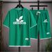 New Men's Waffle Short Sleeve Set Summer Sports Casual Two-Piece Trendy_desvips.com