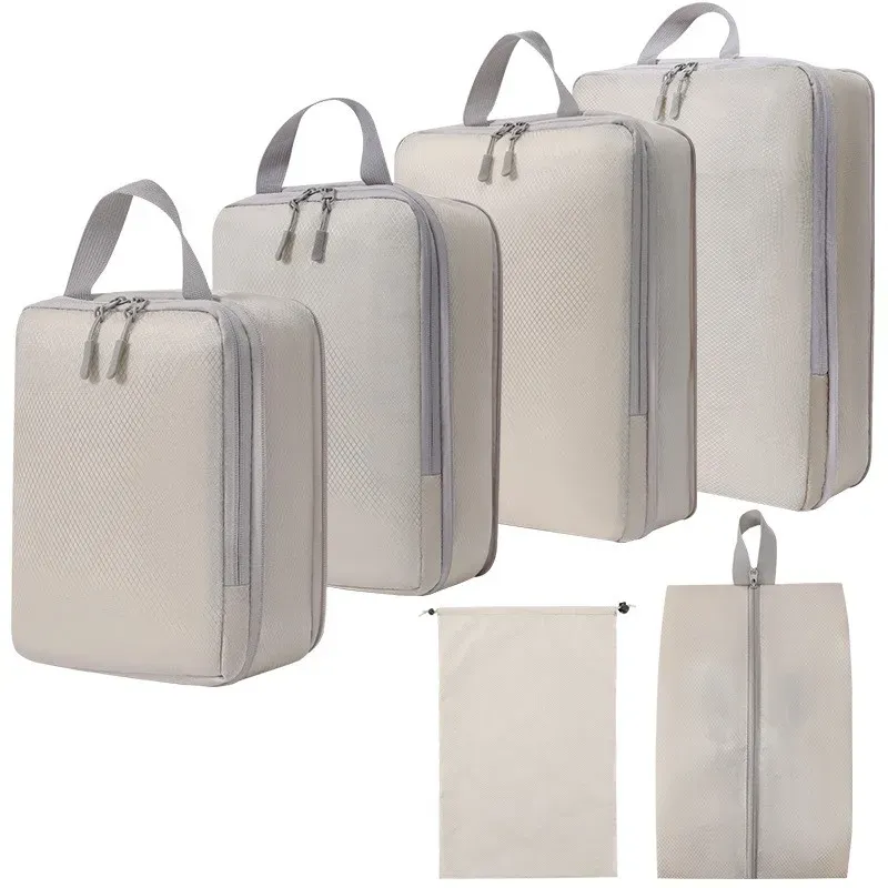 Set/6 Pcs Compessible Packing Tavel Stoage Bag Cubes Watepoof Suitcase Nylon Potable With Handbag Luggage_desvips.com