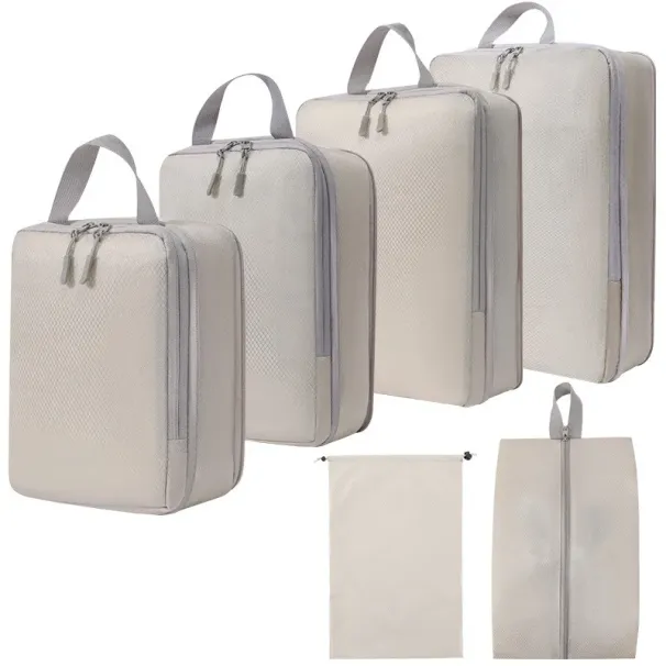 Set/6 Pcs Compessible Packing Tavel Stoage Bag Cubes Watepoof Suitcase Nylon Potable With Handbag Luggage_desvips.com