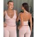 European American Light Pink Unmarked Yoga Pants Halter Neck Strap Floor Length Flare Long Fitness & Body Building Clothes For Women_desvips.com