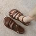 Niche design flat sandals female summer casual retro one word buckle strap open toe round head Roman women's shoes_desvips.com