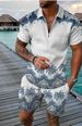 Men's Clothing new style men's fashion casual suit 3D printed zipper short sleeve polo shirt shorts 2-piece set_desvips.com
