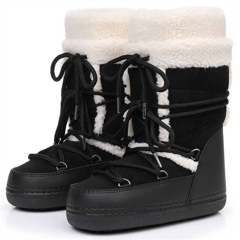 Cozy Faux Suede High-Top Winter Boots For Women - Warm Fleece Lined Snow Boots With Cross Strap Design, Slip-Resistant Rubber Sole, Perfect For Skiing_desvips.com