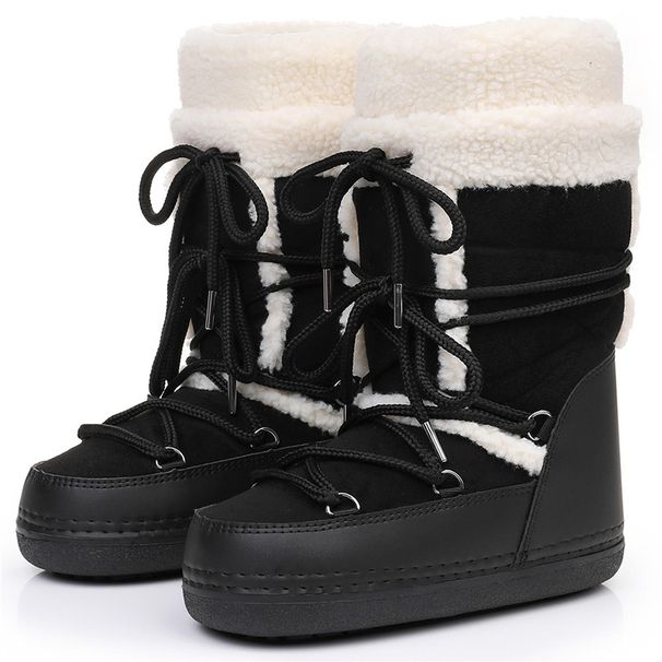 Cozy Faux Suede High-Top Winter Boots For Women - Warm Fleece Lined Snow Boots With Cross Strap Design, Slip-Resistant Rubber Sole, Perfect For Skiing_desvips.com