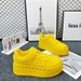 2025 New European Style Rivet Thick-Soled White Sneakers Genuine Leather Platform For Women Petite Height-Increasing_desvips.com