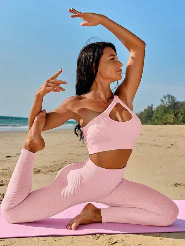 Threaded Seamless Outfit Bra Peach Hip Lift Long Pants Yoga Fitness Wear Sports Set_desvips.com