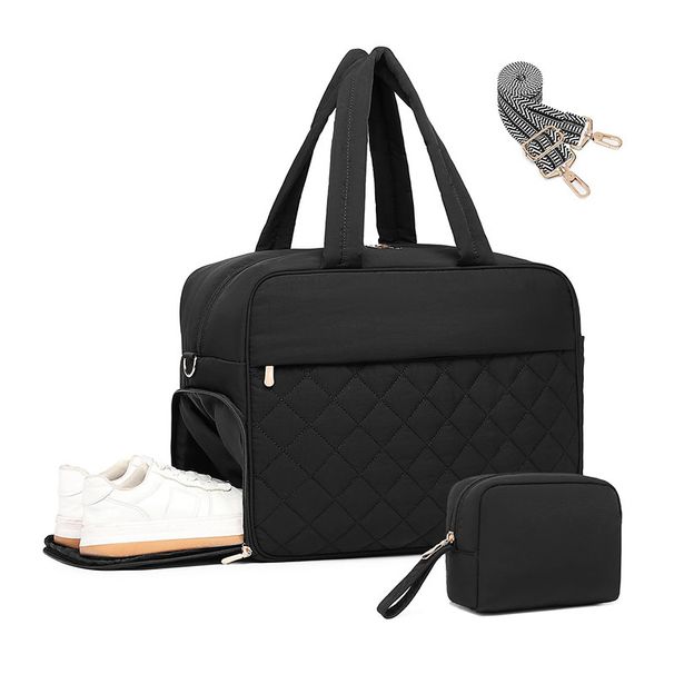 Travel Duffel Bag With Shoe Compartment Quilted Fluffy Bag Down Fitness Yoga Bag Carry On Handbag_desvips.com