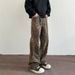 American Style Trendy Brand Washed Leopard Print Men's Jeans Casual Hip Hop Street Loose Straight Wide Leg Long Pants_desvips.com