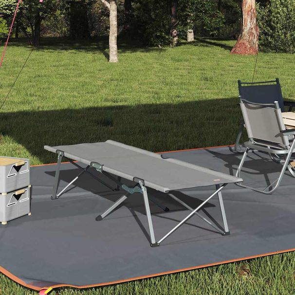 Foldable Camping Bed - Oxford Fabric With Steel Frame - Gray/Black - 194 X 64 X 42 Cm_desvips.com