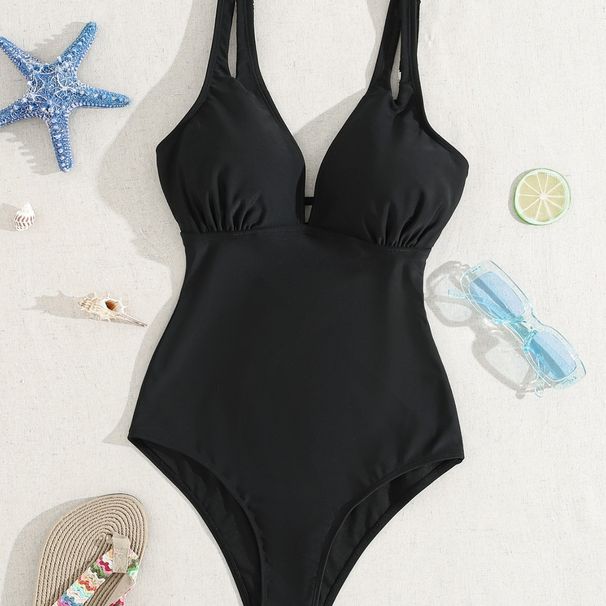 2026 New Backless Swimsuit For Women, Sexy V-Neck Tie Waist Slimming One-Piece Swimwear_desvips.com