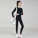 Sports Plaid Skiing Warm Quick Dry Top Elastic Slim Waist Pants Yoga Set_desvips.com