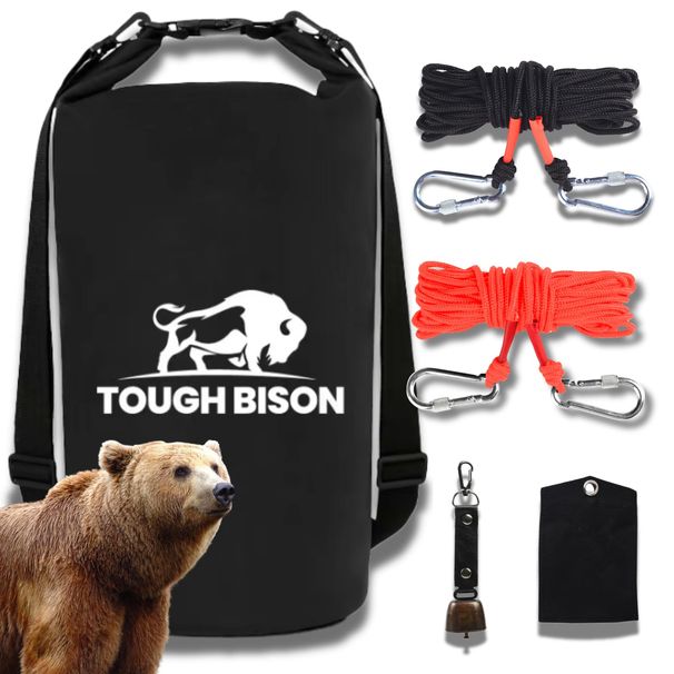 Tough Bison Bear Bag Hanging Kit Includes A 10L Waterproof Bear-proof Food Storage Bag, 2 Straps, A Rock Sack, And 2 Ropes With 4 Safety Clips For Hik_desvips.com