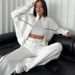 Women's Clothing leisure suit long sleeved half high collar cardigan sweater lace up striped trousers_desvips.com