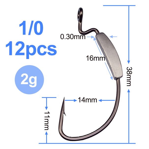KESFISHING Fishing Hook 12pcs Nickel Plating Carbon Steel Offset With Balancing Weight 1/06/0 Barb Fishing Fideer_desvips.com