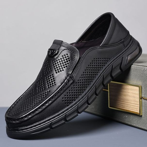 New Summer Breathable Sheepskin Casual Soft Top Genuine Hollow Leather Shoes Men's Sandals White Mesh_desvips.com