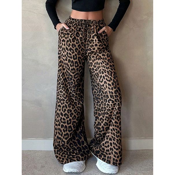 Europe Trendy Street Style Leopard Print Casual 2026 Spring Autumn New Fashion Straight Versatile Wide Leg Long Pants_desvips.com