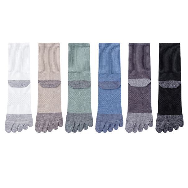 6 Pairs Men Winter Simple Comfortable Mid Length Anti Odor Toe Fashionable Versatile Five Finger Socks_desvips.com