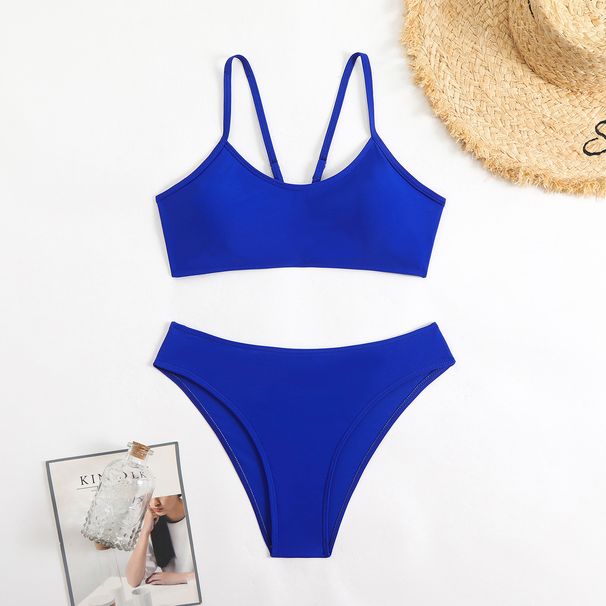 Women's Solid Color Bikini Set - Sexy High-Cut Swimwear For Beach & Hot Spring (Adjustable Ties Smooth Lining)_desvips.com