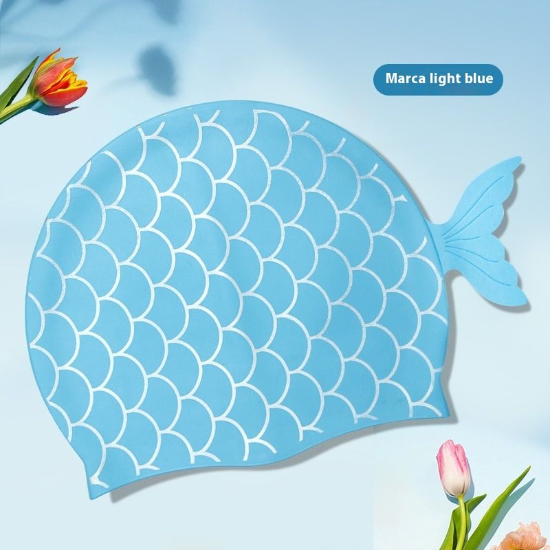 New Waterproof Silicone Cute Fish Scale Enlarged Swim Cap For Boys And Girls_desvips.com