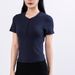 llulu Same Henley Shirt Spring And Summer Short-sleeved T-shirt Knitted Waist Thin Bottoming Shirt Sports Yoga Clothes Top Women_desvips.com