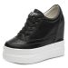 Casual Shoes Kasovki 11cm Genuine Leathe Women Platfom Wedge High Heels White Black Sneakes Chunky Hidden Heel_desvips.com