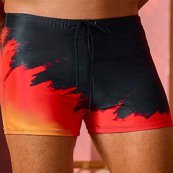 Men's Flame Print Swim Trunks - Adjustable Drawstring & Quick-Dry Fabric (Stylish & Comfortable For Beach & Pool Activities)_desvips.com