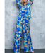 Women's Clothing new fashion printed bubble long-sleeved shirt lace-up wide-leg pants two-piece suit_desvips.com