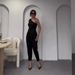 Women's Clothing Oblique Collar Halter Slim Fit Top High Waist Straight Pants Set_desvips.com