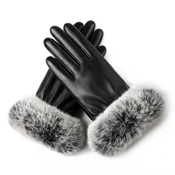 Women's Winter Leather Warm Cold-Proof Riding Cute Touchscreen Fleece-Lined Thickened Cycling Gloves_desvips.com
