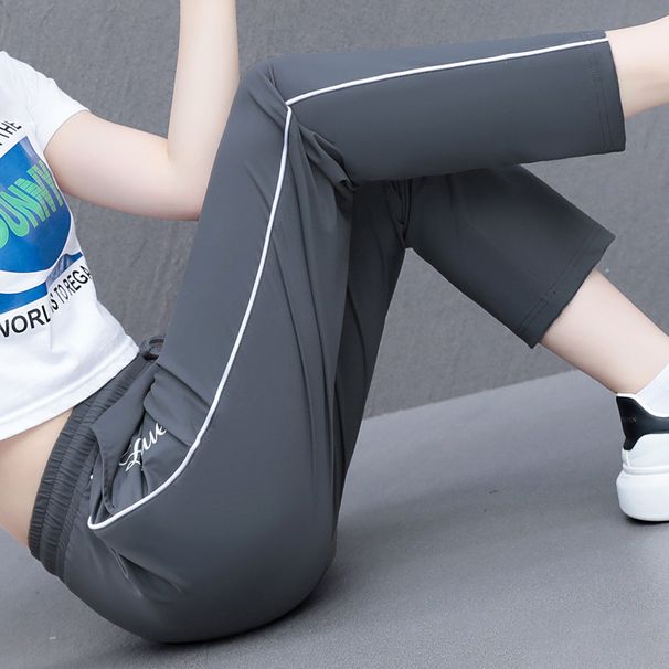 Summer Lightweight Women, Loose Straight-leg Running Sports Quick-dry Pants, Mid-length Casual Ice Silk Cropped Pants_desvips.com