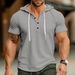 Men's Clothing Men's Waffle Fabric Slim Fit Short Sleeved Drawstring Hoodie Polo Shirt_desvips.com