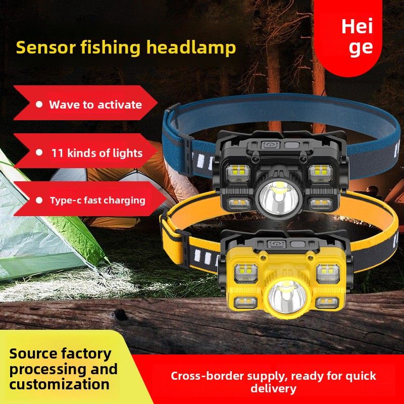 New Wave Sensor Strong Head-Mounted Portable Red Light Fishing Camping Night Running Outdoor Headlamp_desvips.com