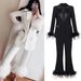 Women's clothing Internet celebrity style ostrich feather stitching suit two-piece suit temperament dress women's style trousers_desvips.com