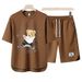 Men's Clothing 2024 Waffle Casual Summer Suit Men's Loose Teen Short sleeved T shirt Shorts Handsome Two piece Suit_desvips.com