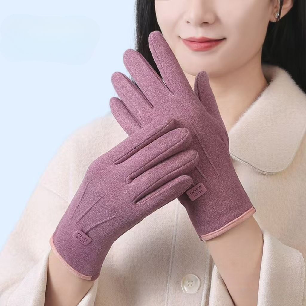 Women Autumn And Winter Outdoor Riding Cold-Proof Cotton Cashmere Fleece Driving Bicycle Thermal Gloves_desvips.com
