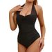 2026 New European And American Foreign Trade Solid Color Mesh Patchwork Push-Up Sexy One-Piece Bikini Swimsuit For Women_desvips.com