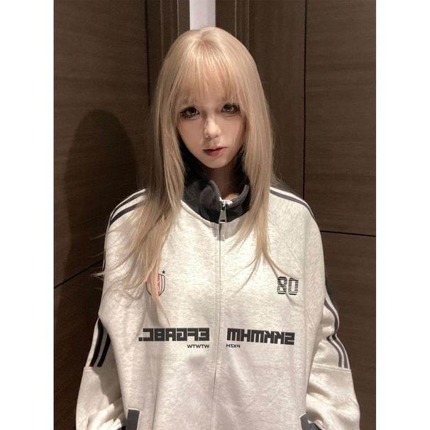European American Street Stand-up Collar Sweatshirt For Women, 2025 Autumn And Winter New Model, Loose Fit,_desvips.com
