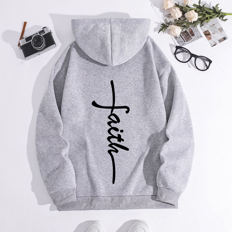 Men's Clothing sweatshirt faith fashion printed hooded back collar plus velvet sweatshirt_desvips.com