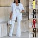 women pants set two piece sets turn down collar white blazer elegant coats matching sets work high waist long pants suits_desvips.com