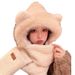 LazyZoom Autumn Winter Bear Ears Plush Scarf Combo For Women Cycling Warm Versatile Mask Ear Protection Neck Warmer Hat_desvips.com
