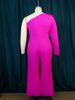 Women's oblique collar ruffle jumpsuit Commuter style high waist casual tights Jumpsuit_desvips.com
