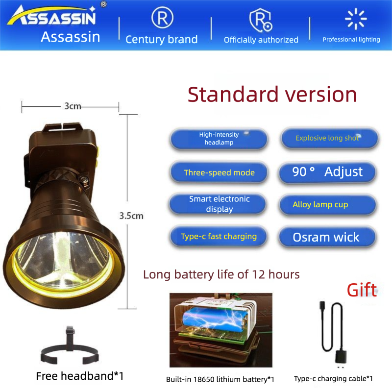 Bright Headlamp High Light Rechargeable Outdoor Long-Range Head-Mounted Ultra-Long Battery Life Flashlight Night Fishing_desvips.com