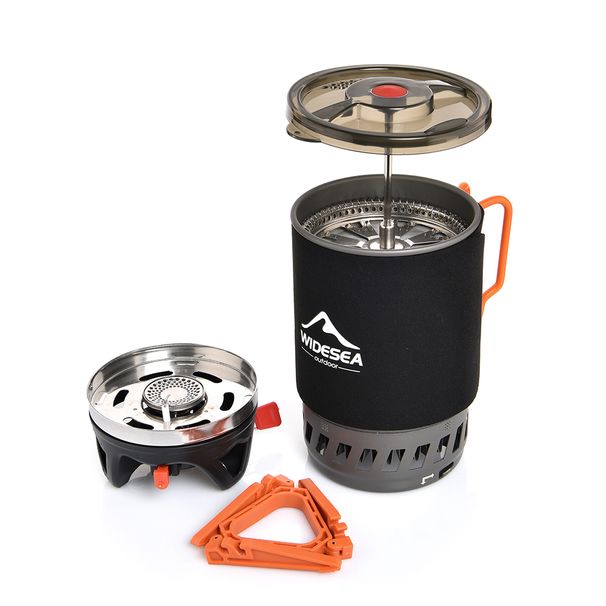 Wdesea Portable Campng Maker Set French Press 0.9L Coffee Pot 1100BTU Gas Stove Wth Ant-scaldng Cover For Outdoor_desvips.com