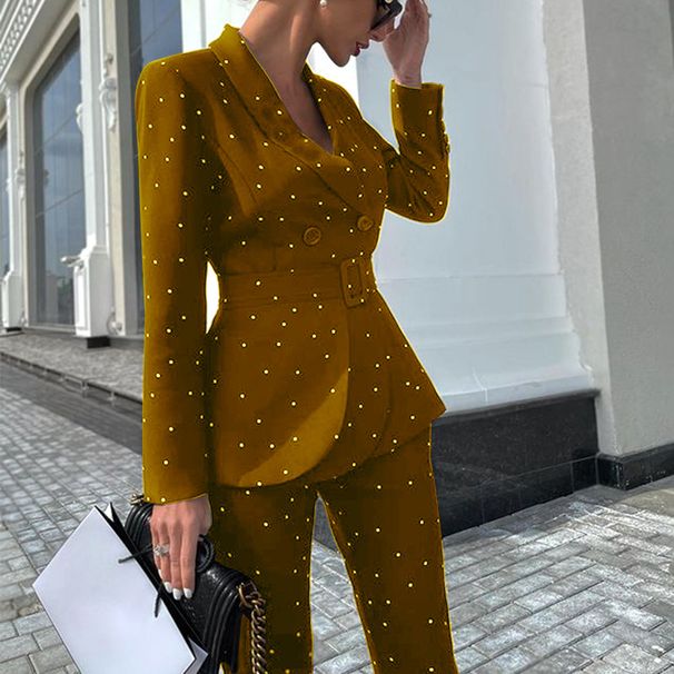 Women's Clothing Ladies Party Gathering Polka Dot Long Sleeve Suit Set_desvips.com